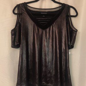 metallic cold shoulder shirt